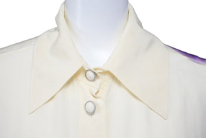 CHANEL シャネル ブラウス シャツ ノースリーブ ココマーク サイズ34 フラワーモチーフ ベージュ シルク P51353 美品 中古 60204