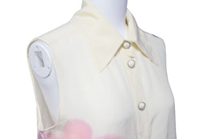 CHANEL シャネル ブラウス シャツ ノースリーブ ココマーク サイズ34 フラワーモチーフ ベージュ シルク P51353 美品 中古 60204