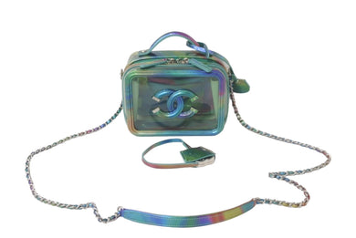 新品同様 CHANEL シャネル チェーンショルダーバッグ バニティケース ココマーク レインボー シルバー 29番台 2020年 中古 60221