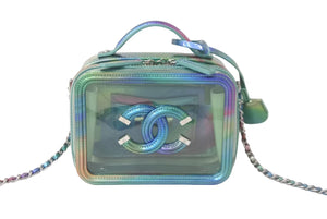 新品同様 CHANEL シャネル チェーンショルダーバッグ バニティケース ココマーク レインボー シルバー 29番台 2020年 中古 60221