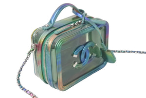 新品同様 CHANEL シャネル チェーンショルダーバッグ バニティケース ココマーク レインボー シルバー 29番台 2020年 中古 60221