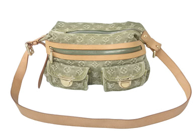 LouisVuitton ルイヴィトン バギーPM ショルダーバッグ M95213 モノグラムデニム レザー カーキ ゴールド 美品 中古 60233