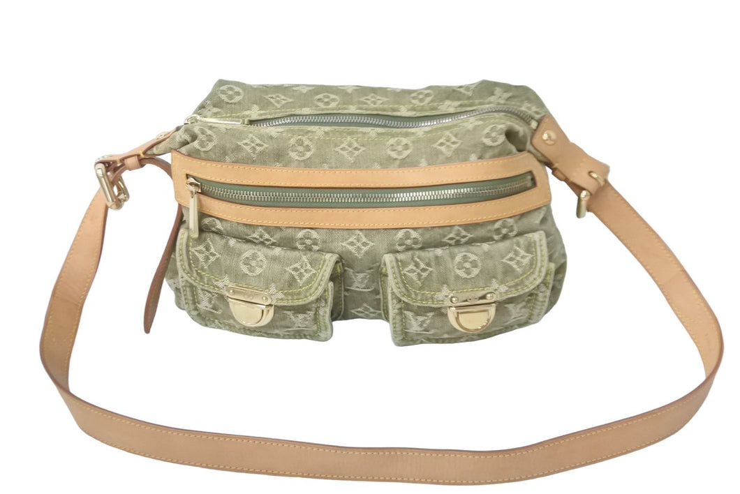LouisVuitton ルイヴィトン バギーPM ショルダーバッグ M95213 モノグラムデニム レザー カーキ ゴールド 美品 中古 60233