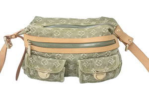 LouisVuitton ルイヴィトン バギーPM ショルダーバッグ M95213 モノグラムデニム レザー カーキ ゴールド 美品 中古 60233