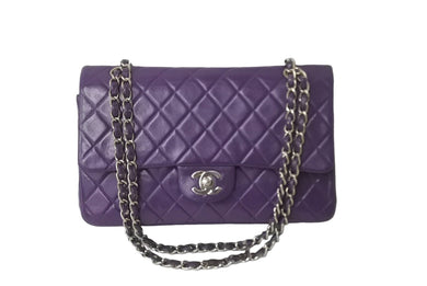 CHANEL マトラッセWフラップチェーンショルダー 5番台 25cm ショルダーバッグ パープル×シルバー金具 ラムスキン 中古 60246