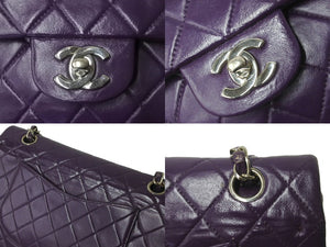 CHANEL マトラッセWフラップチェーンショルダー 5番台 25cm ショルダーバッグ パープル×シルバー金具 ラムスキン 中古 60246
