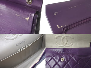CHANEL マトラッセWフラップチェーンショルダー 5番台 25cm ショルダーバッグ パープル×シルバー金具 ラムスキン 中古 60246