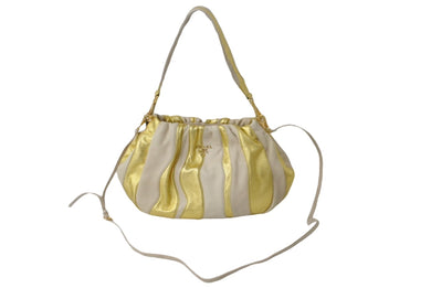 PRADA プラダ 2WAYセミショルダーバッグ ストラップ付き パンプキンシリーズ BN1678 カーフ ベージュ ゴールド 美品 中古 60261