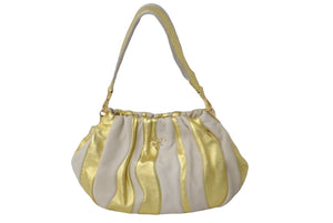 PRADA プラダ 2WAYセミショルダーバッグ ストラップ付き パンプキンシリーズ BN1678 カーフ ベージュ ゴールド 美品 中古 60261