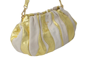 PRADA プラダ 2WAYセミショルダーバッグ ストラップ付き パンプキンシリーズ BN1678 カーフ ベージュ ゴールド 美品 中古 60261
