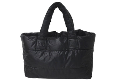 CHANEL シャネル トートバッグ コココクーン A47107 13番台 2009年 ナイロン ラムスキン ブラック シルバー金具 美品 中古 60265