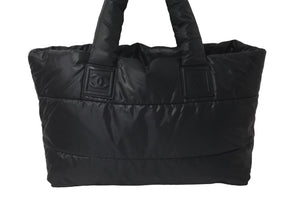 CHANEL シャネル トートバッグ コココクーン A47107 13番台 2009年 ナイロン ラムスキン ブラック シルバー金具 美品 中古 60265