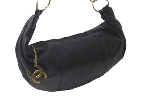 CHANEL シャネル ハンドバッグ ワンショルダー ココマーク 7番台 チェーン ブラック レザー ゴールド金具 美品 中古 60273