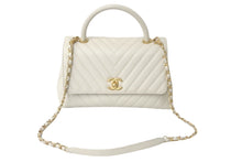 Load image into Gallery viewer, 新品同様 CHANEL シャネル ココハンドル Vステッチトップハンドル 28cm アイボリー A92991 キャビアスキン 中古 60308
