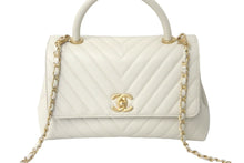 Load image into Gallery viewer, 新品同様 CHANEL シャネル ココハンドル Vステッチトップハンドル 28cm アイボリー A92991 キャビアスキン 中古 60308