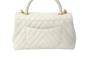 新品同様 CHANEL シャネル ココハンドル Vステッチトップハンドル 28cm アイボリー A92991 キャビアスキン 中古 60308