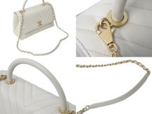 Load image into Gallery viewer, 新品同様 CHANEL シャネル ココハンドル Vステッチトップハンドル 28cm アイボリー A92991 キャビアスキン 中古 60308