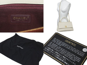 新品同様 CHANEL シャネル ココハンドル Vステッチトップハンドル 28cm アイボリー A92991 キャビアスキン 中古 60308