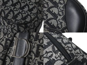 Christian Dior クリスチャンディオール ボストンバッグ ダブルサドルバッグ トロッター柄 キャンバス ブラック 良品 中古 60343
