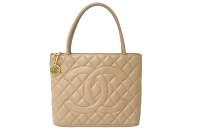 極美品 CHANEL シャネル 復刻トート 7番台 ハンドバッグ ココマーク キャビアスキン ベージュ ゴールド金具 中古 60345