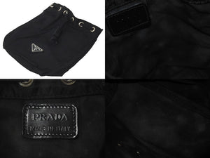 PRADA プラダ 巾着ポーチ トライアングルロゴ ナイロン シルバー ブラック金具 バッグ入れ MV369 良品 中古 60354 