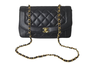 CHANEL シャネル ショルダーバッグ マトラッセ ダイアナ 25 シングルフラップ シングルチェーン ブラック 美品 中古 60359