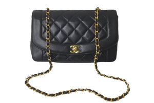 CHANEL シャネル ショルダーバッグ マトラッセ ダイアナ 25 シングルフラップ シングルチェーン ブラック 美品 中古 60359