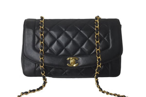 CHANEL シャネル ショルダーバッグ マトラッセ ダイアナ 25 シングルフラップ シングルチェーン ブラック 美品 中古 60359
