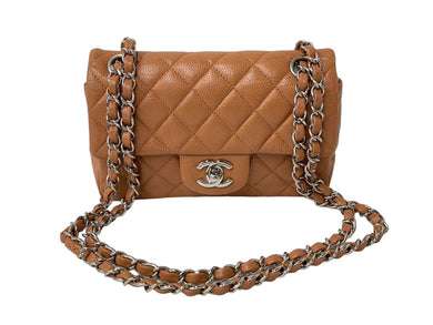 CHANEL シャネル チェーンショルダーバッグ ミニマトラッセ キャビアスキン 15番台 ブラウン シルバー金具 美品 中古 60360