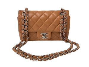 CHANEL シャネル チェーンショルダーバッグ ミニマトラッセ キャビアスキン 15番台 ブラウン シルバー金具 美品 中古 60360