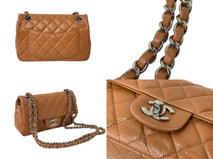 CHANEL シャネル チェーンショルダーバッグ ミニマトラッセ キャビアスキン 15番台 ブラウン シルバー金具 美品 中古 60360