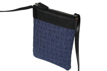 Load image into Gallery viewer, BVLGARI ブルガリ フラット ショルダーポーチ デニムプリント カーフレザー ブラック ブルー 21&#39;528 シルバー金具 美品 中古 60369