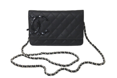 極美品 CHANEL シャネル カンボンライン A46646 チェーンウォレット ショルダー 黒 黒 ブラック シルバー金具 中古 60386