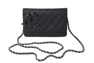 極美品 CHANEL シャネル カンボンライン A46646 チェーンウォレット ショルダー 黒 黒 ブラック シルバー金具 中古 60386