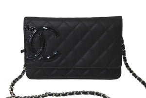 極美品 CHANEL シャネル カンボンライン A46646 チェーンウォレット ショルダー 黒 黒 ブラック シルバー金具 中古 60386