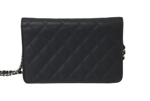 極美品 CHANEL シャネル カンボンライン A46646 チェーンウォレット ショルダー 黒 黒 ブラック シルバー金具 中古 60386