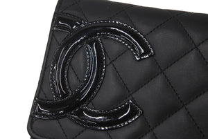 極美品 CHANEL シャネル カンボンライン A46646 チェーンウォレット ショルダー 黒 黒 ブラック シルバー金具 中古 60386
