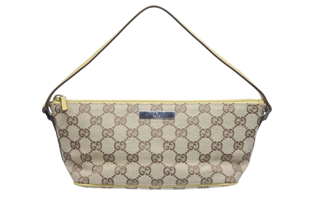 GUCCI グッチ ワンショルダーバッグ ハンドバッグ 07198 2123 GGキャンバス レザー ベージュ イエロー シルバー金具 美品 中古 4b006039