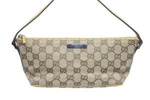 GUCCI グッチ ワンショルダーバッグ ハンドバッグ 07198 2123 GGキャンバス レザー ベージュ イエロー シルバー金具 美品 中古 4b006039