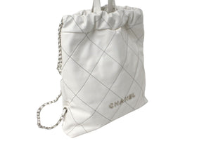 新品同様 CHANEL シャネル 22 リュック バックパック AS3313レザー ホワイトシルバー金具 中古 60416