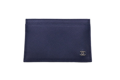 極美品 CHANEL シャネル カードケース 小物 ココマーク 26番台 ネイビー レザー シルバー金具 中古 60422