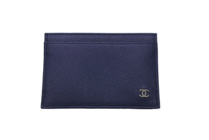 極美品 CHANEL シャネル カードケース 小物 ココマーク 26番台 ネイビー レザー シルバー金具 中古 60422