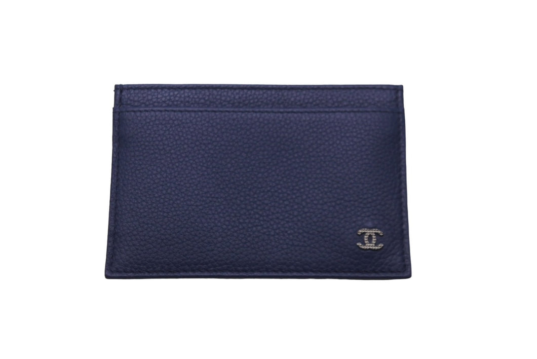 極美品 CHANEL シャネル カードケース 小物 ココマーク 26番台 ネイビー レザー シルバー金具 中古 60422