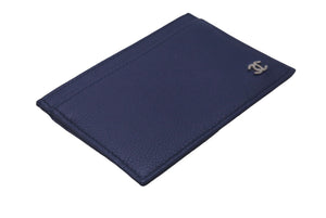 極美品 CHANEL シャネル カードケース 小物 ココマーク 26番台 ネイビー レザー シルバー金具 中古 60422