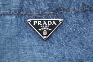 極美品 PRADA プラダ 三角プレートシャンブレー半袖シャツ サイズXXXL GEC068 S212 12N1 ブルー 中古 60474