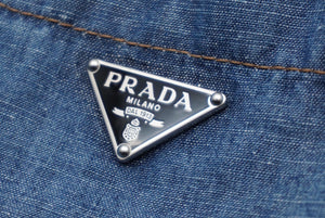 極美品 PRADA プラダ 三角プレートシャンブレー半袖シャツ サイズXXXL GEC068 S212 12N1 ブルー 中古 60474
