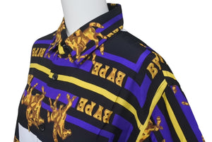 極美品 A BATHING APE アベイシングエイプ 長袖シャツ ダブルエイプヘッドサイズS 総柄レーヨン 001SHH301008X 中古 60475 