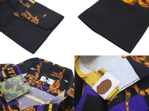 極美品 A BATHING APE アベイシングエイプ 長袖シャツ ダブルエイプヘッドサイズS 総柄レーヨン 001SHH301008X 中古 60475 