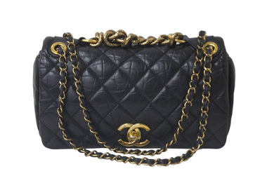 極美品 CHANEL シャネル チェーンショルダーバッグ マトラッセ 18番台 パリボンベイ ヴィンテージレザー ブラック 中古 60482