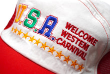Load image into Gallery viewer, U.S.A WELCOME WESTEM CARNIVAL メッシュ キャップ レッド 帽子 刺繍 ホワイト ナイロン 56CM 美品 中古 60527